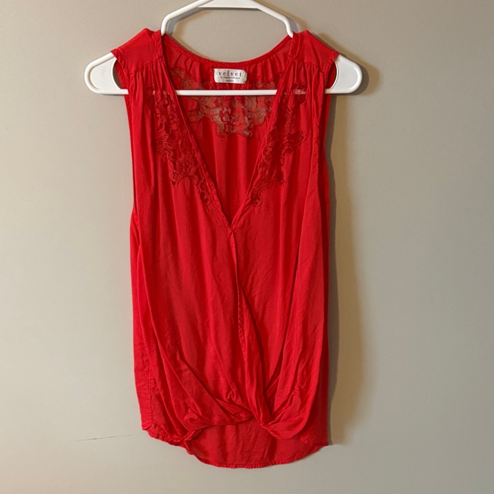 Velvet Bright Red Lace Accent Blouse
